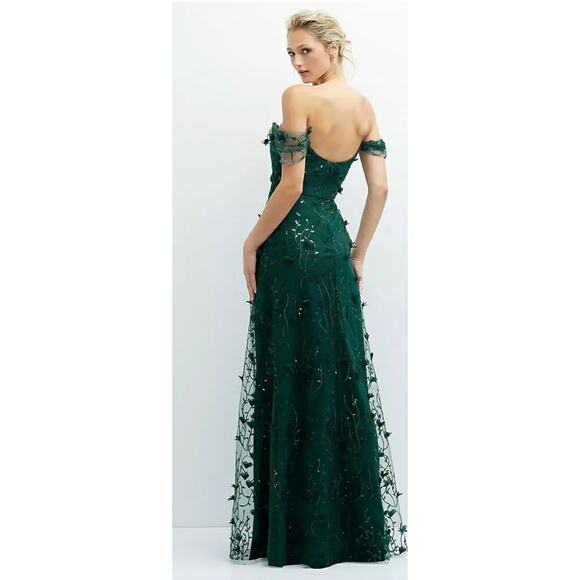 Dessy Collection NWT 3D Embroidered Off Shoulder Green Dress Formal Cocktail 0 - Picture 3 of 8
